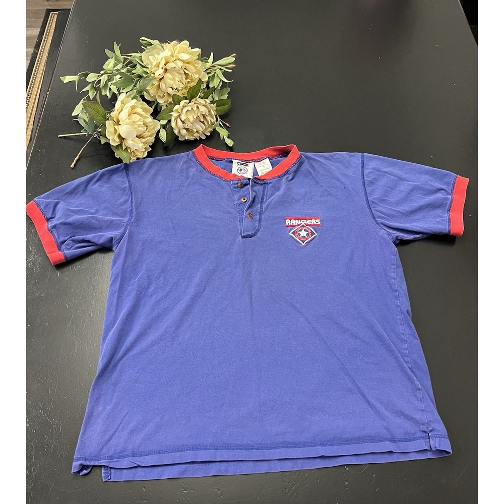 Pro Edge IRON knights MLB Vintage 90s 1999 Texas RANGERS Ringer Henley Shirt L